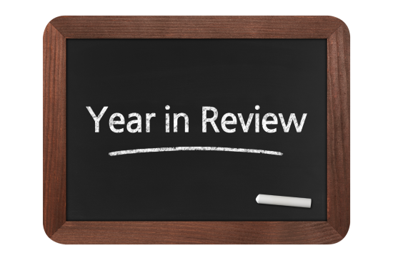 Blackboard with "Year in Review" written on it